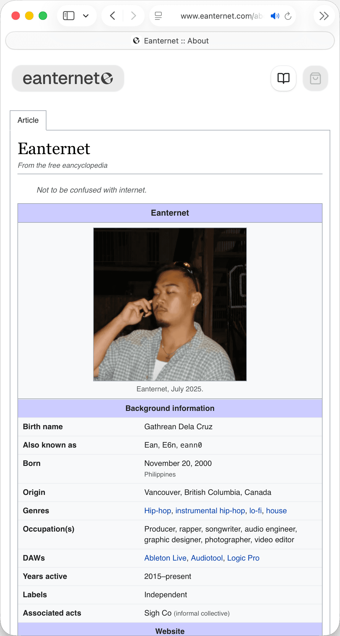 Eanternet wiki page top